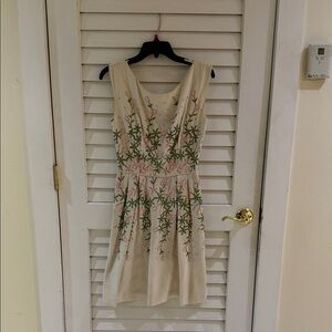 Embroidered Cream Floral A-Line Dress